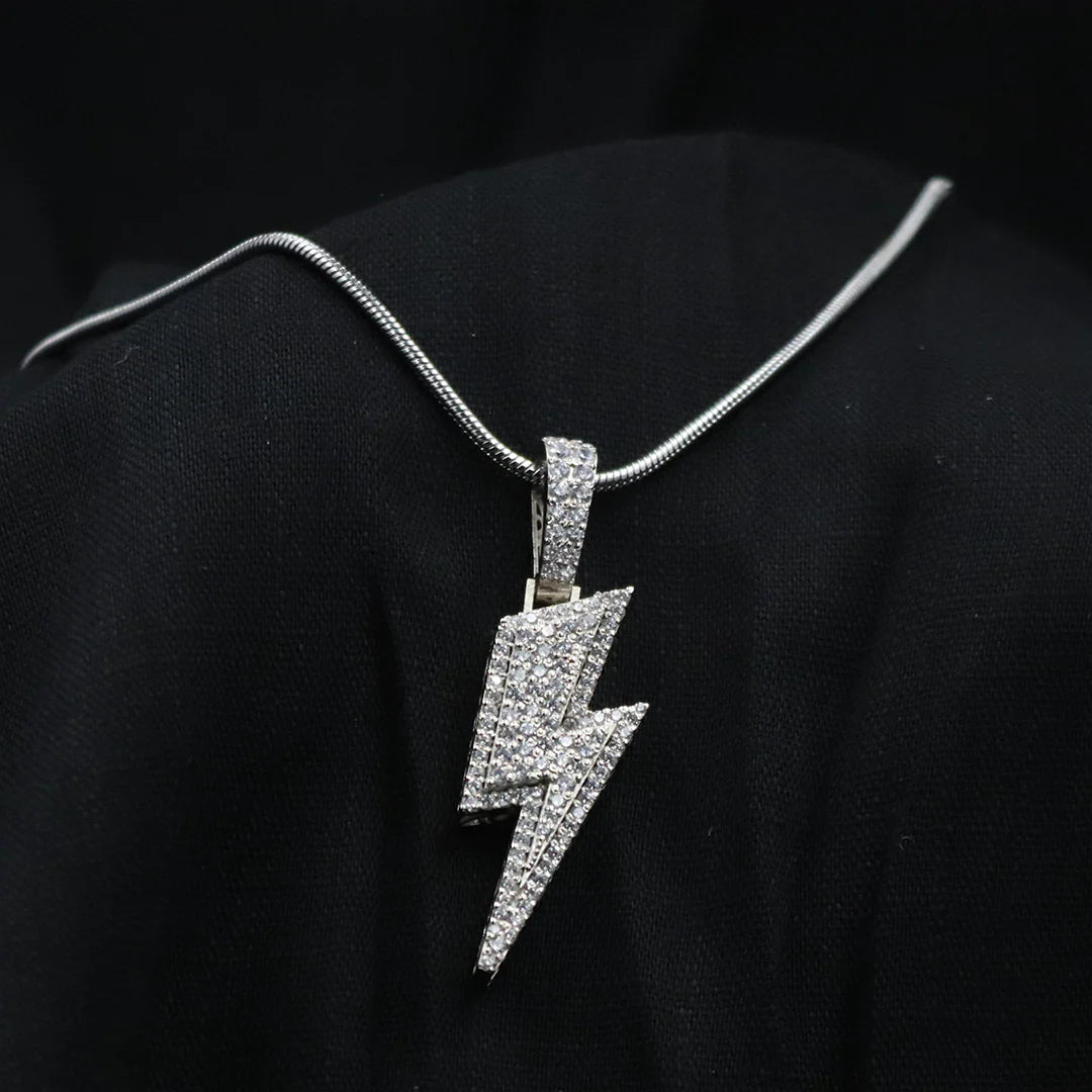 Iced Lightening Bolt Pendant